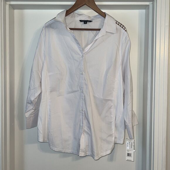 Zac & Rachel Women’s Button-Up Blouse 2XL – White with Lace Sleeves – NWT - Picture 1 of 9
